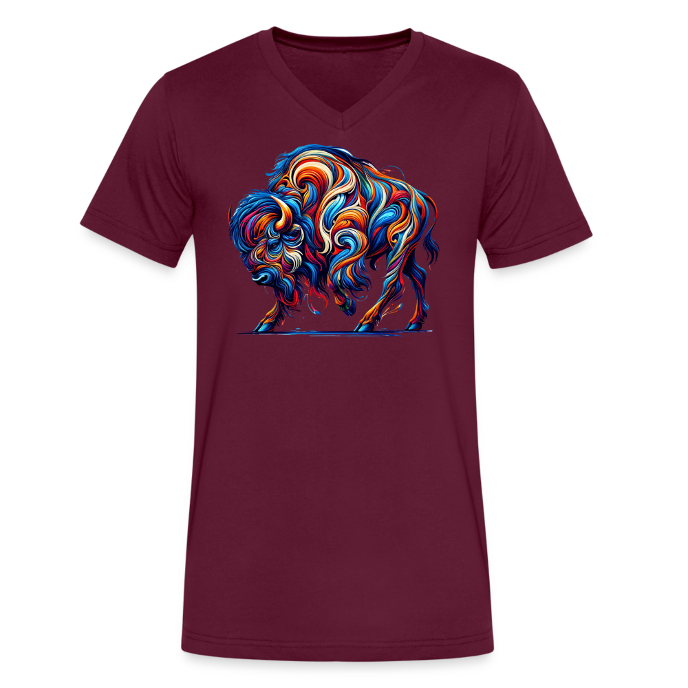 Psychedelic Bison - Unisex V-Neck T-shirt - maroon