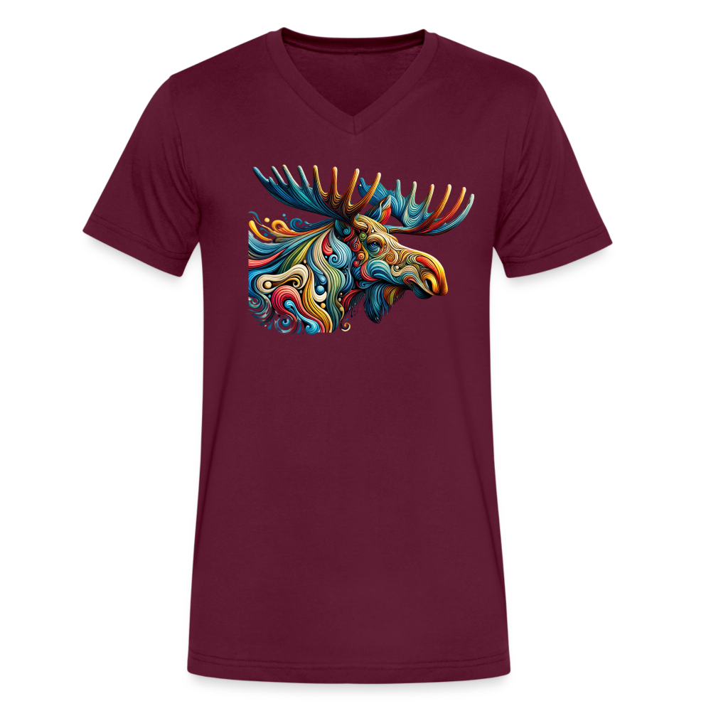 Psychedelic Moose - Unisex V-Neck T-shirt - maroon