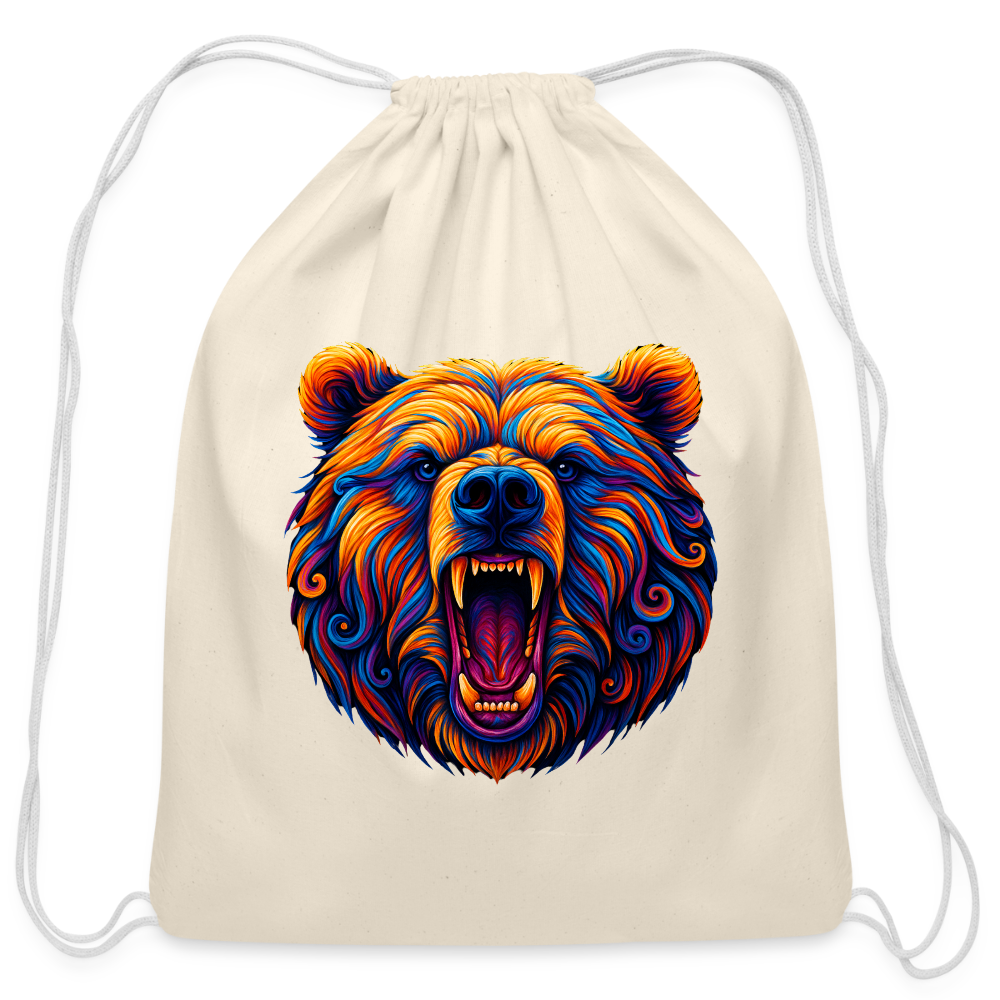 Psychedelic Bear - Cotton Drawstring Bag - natural