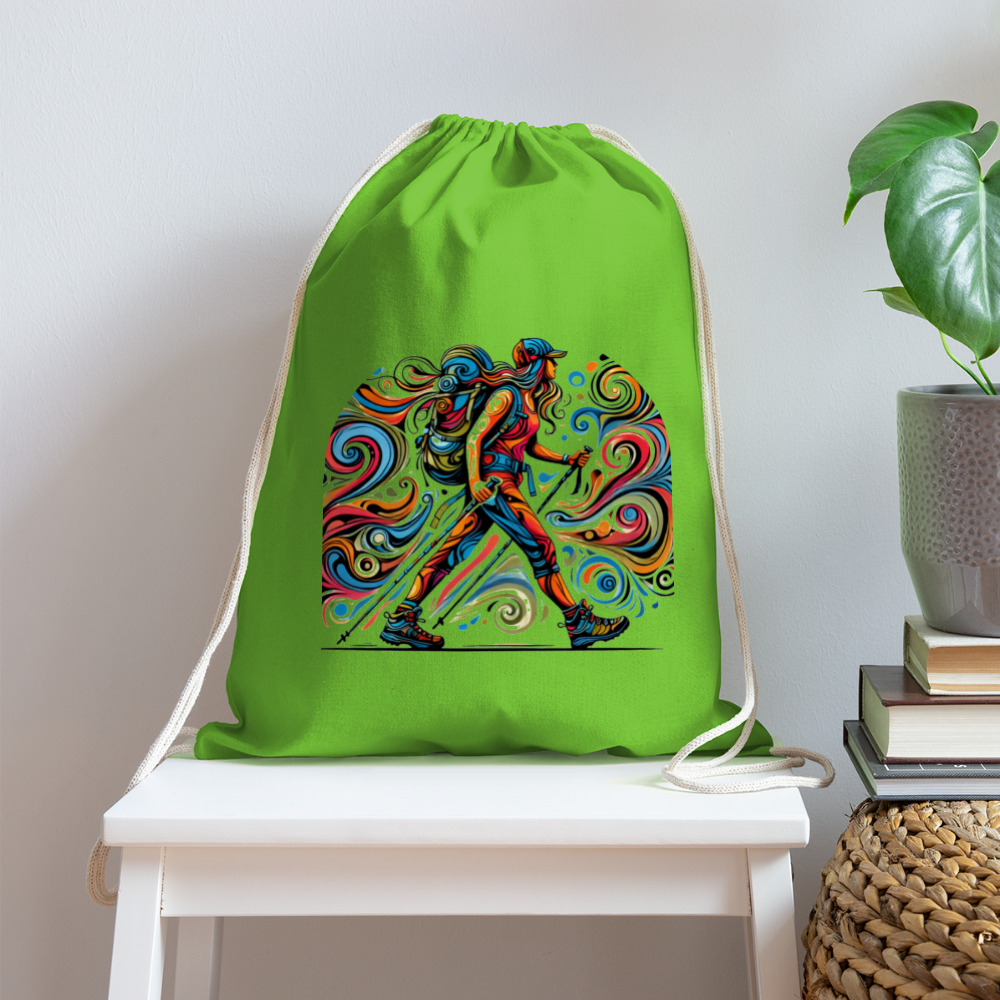 Psychedelic Female Hiker - Cotton Drawstring Bag - clover