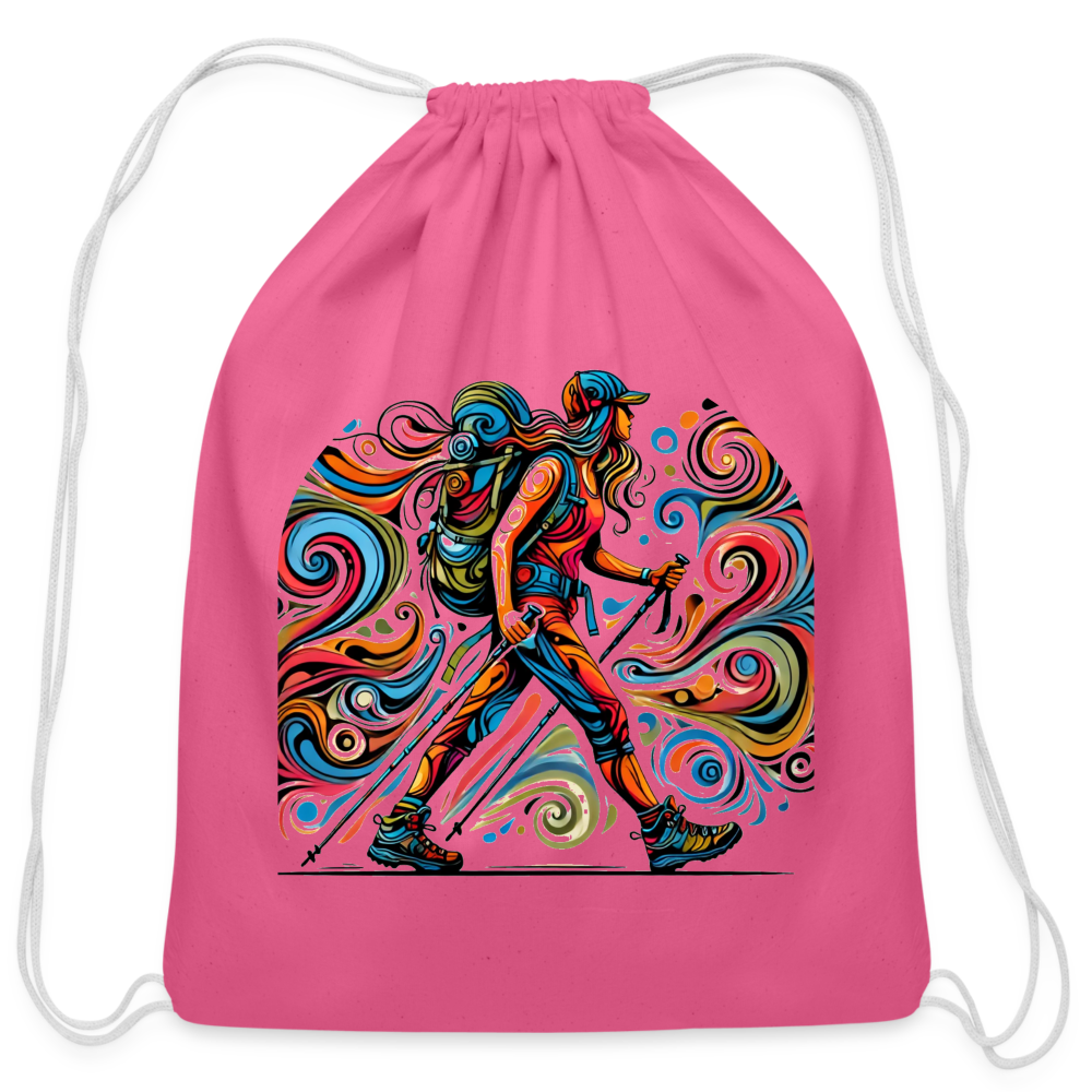 Psychedelic Female Hiker - Cotton Drawstring Bag - pink