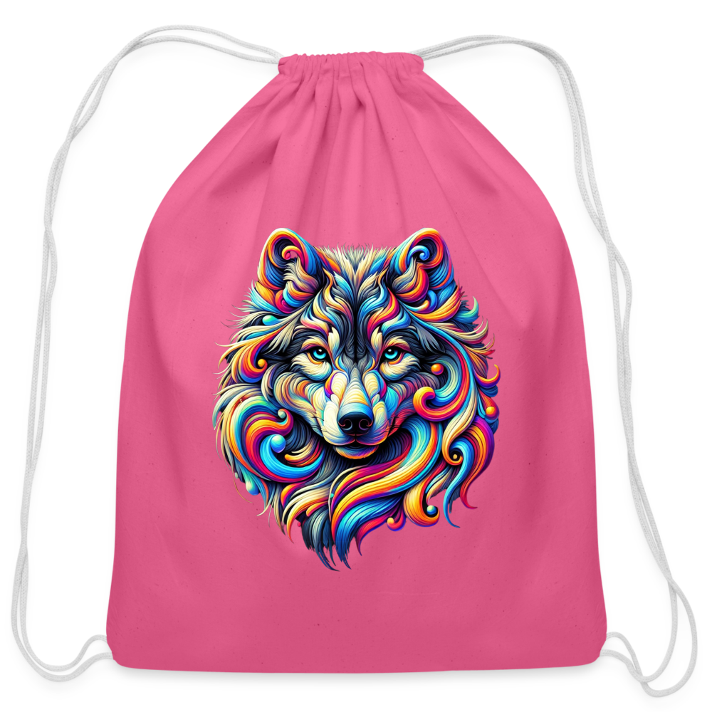 Psychedelic Wolf - Cotton Drawstring Bag - pink