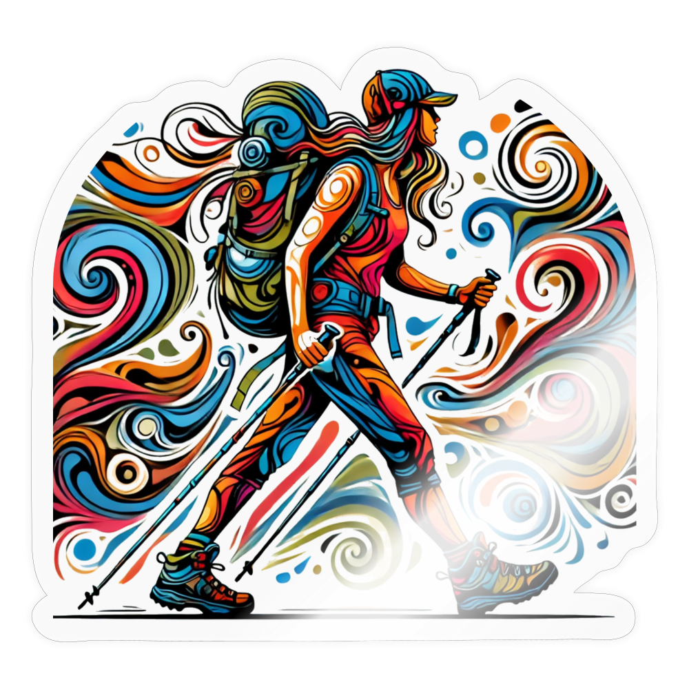 Psychedelic Female Hiker - 4" Decal (FREE SHIPPING) - transparent glossy