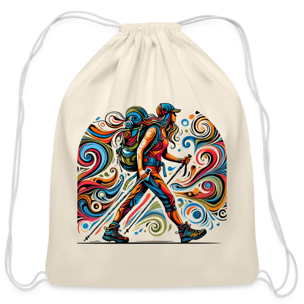 Psychedelic Female Hiker - Cotton Drawstring Bag - natural