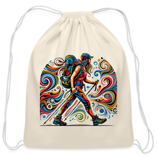 Psychedelic Female Hiker - Cotton Drawstring Bag - natural