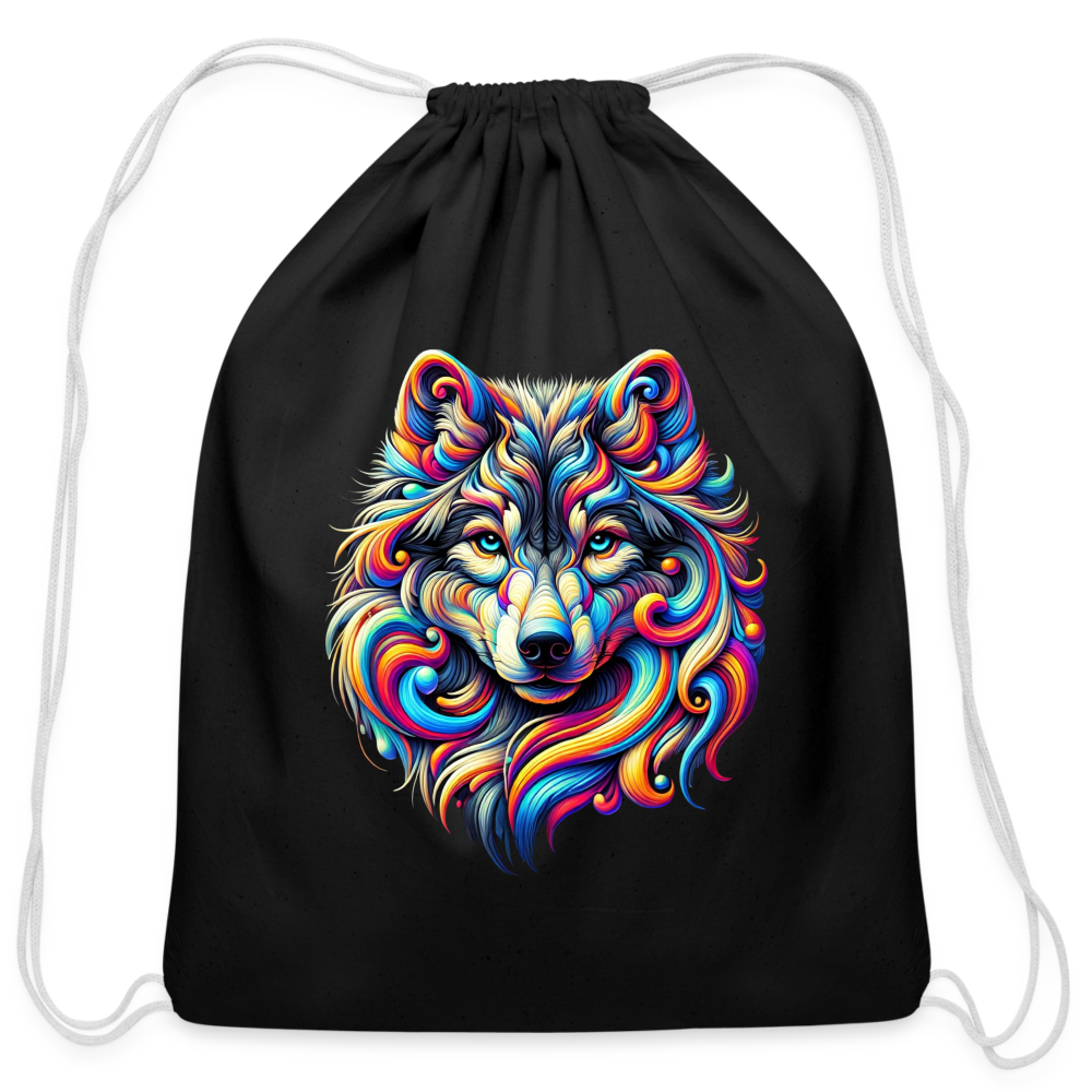 Psychedelic Wolf - Cotton Drawstring Bag - black