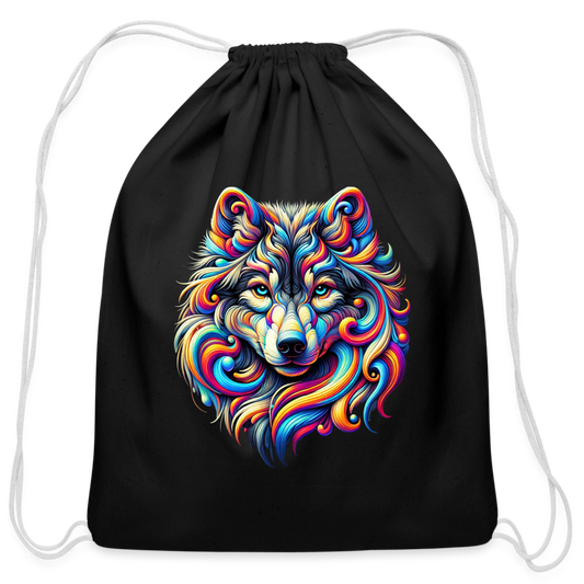 Psychedelic Wolf - Cotton Drawstring Bag - black