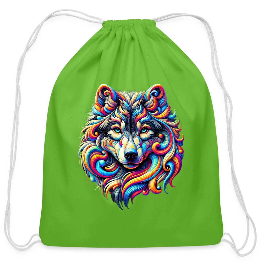 Psychedelic Wolf - Cotton Drawstring Bag - clover