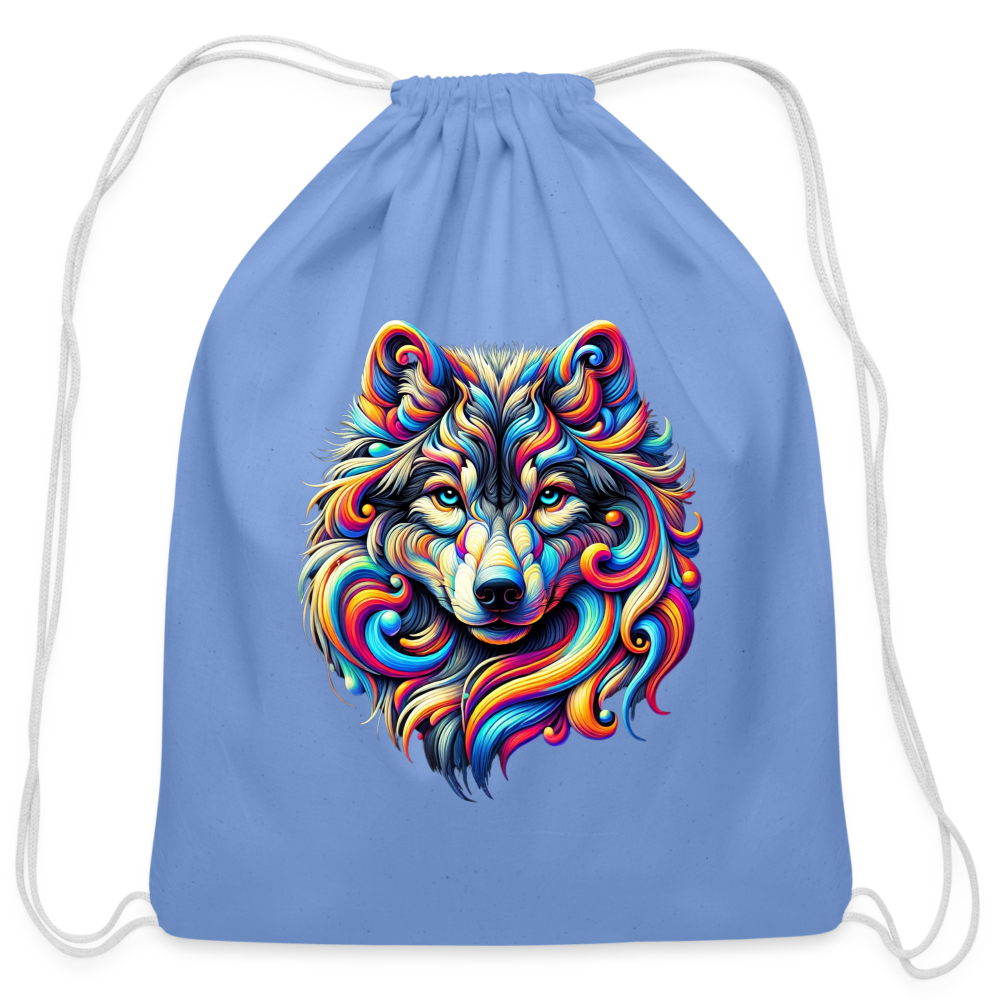 Psychedelic Wolf - Cotton Drawstring Bag - carolina blue