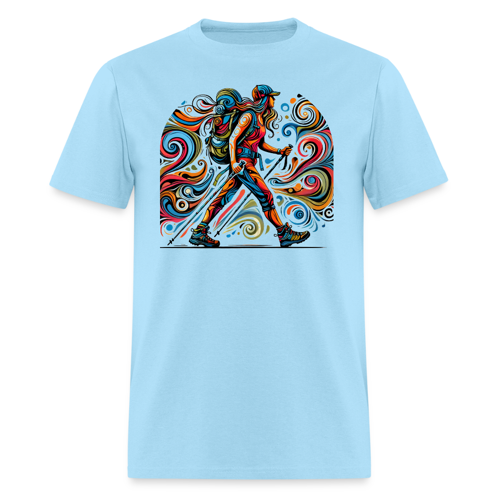 Psychedelic Female Hiker - Unisex T-shirt - powder blue