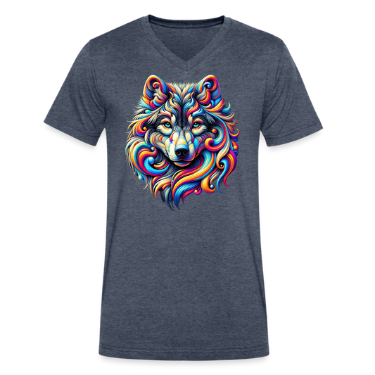 Psychedelic Wolf - Unisex V-Neck T-shirt - heather navy