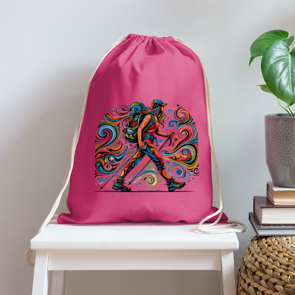 Psychedelic Female Hiker - Cotton Drawstring Bag - pink