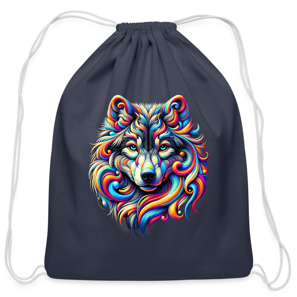 Psychedelic Wolf - Cotton Drawstring Bag - navy