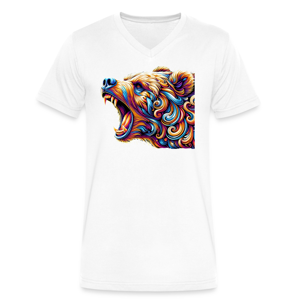 Psychedelic Bear - Unisex V-Neck T-shirt - white