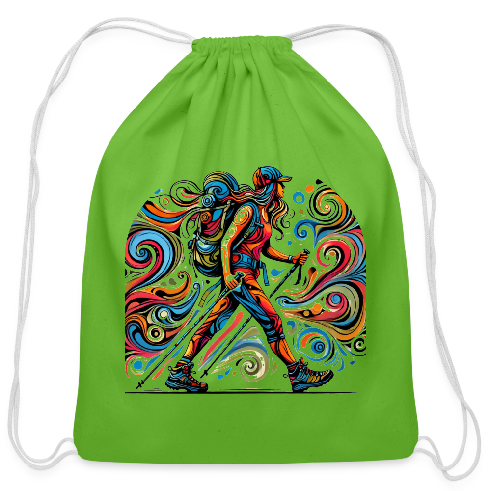 Psychedelic Female Hiker - Cotton Drawstring Bag - clover