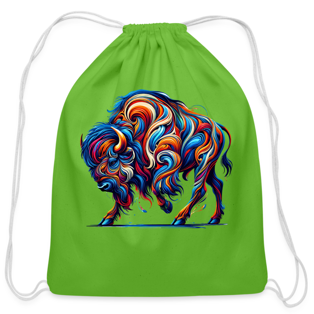 Psychedelic Bison - Cotton Drawstring Bag - clover